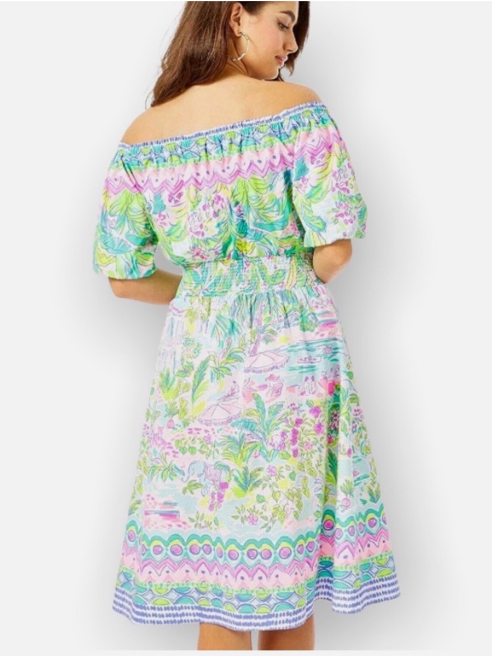 NWT Lilly Pulitzer Camille Island Hopping Tropical Off Shoulder Midi‎ Dress - Picture 3 of 8